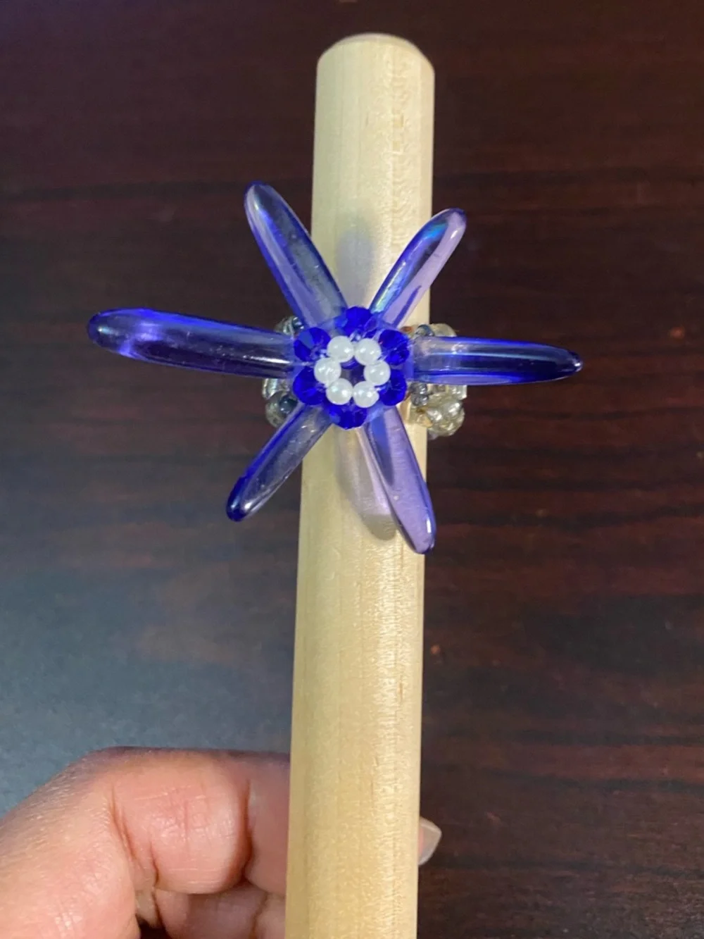 Purple Flower Cocktail Beaded Ring